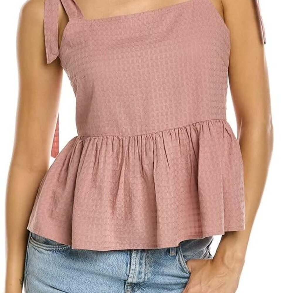 Madewell Rosalie Tie-Strap Top in Textured Gingham, size S